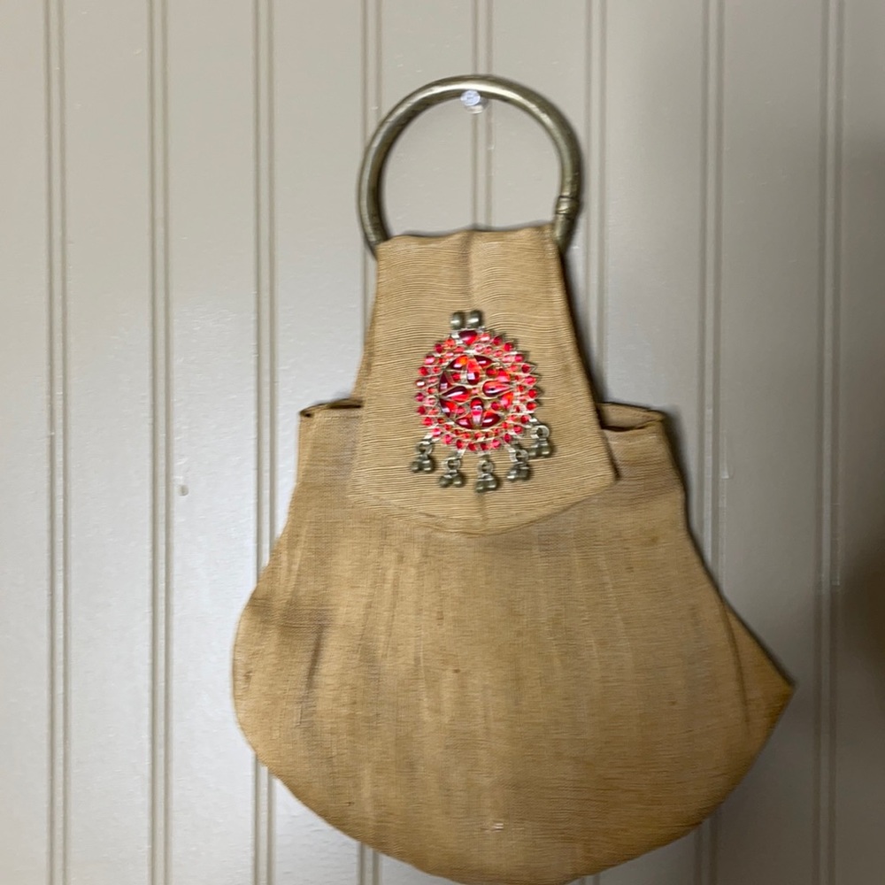 Vintage Jeweled Burlap Feed Bag Handbag